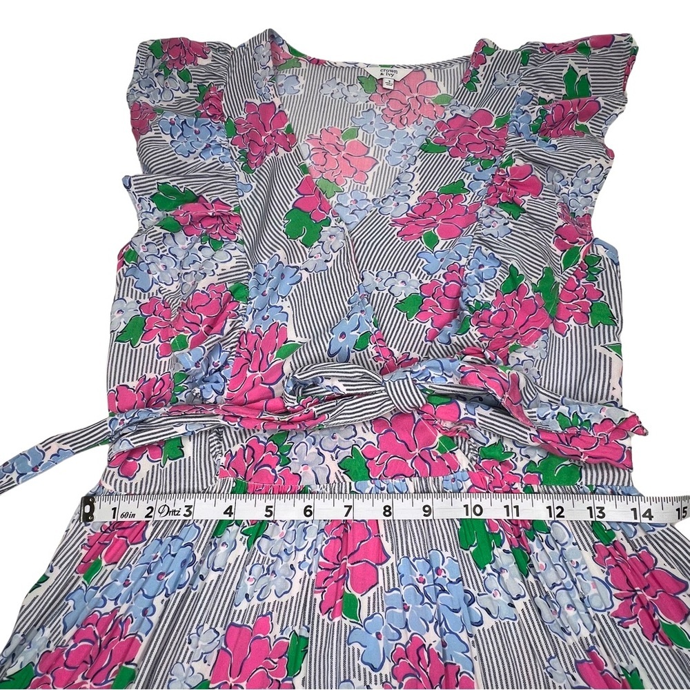 crown & ivy Dress Women's Hello Spring Flutter Sleeve Floral Midi Pink Blue 2 XS - Picture 12 of 17